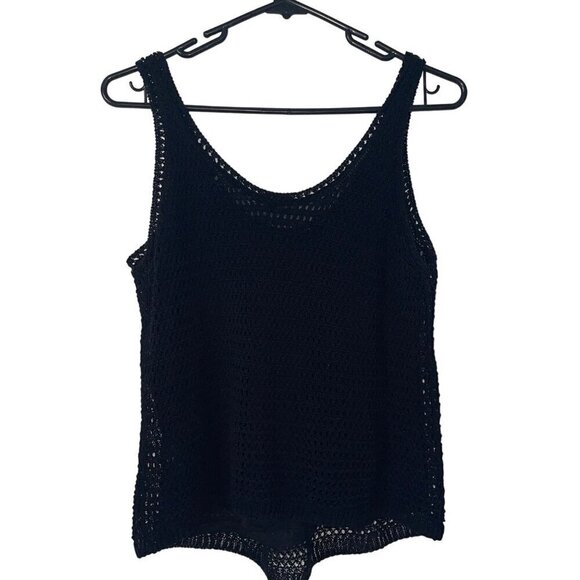 Vince Womens Top Size Medium Black Crochet Knit Tank Sleeveless Scoop Neck - Picture 2 of 7